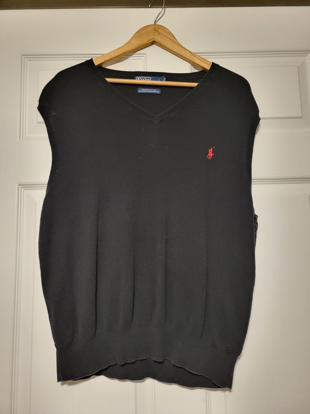 Polo Ralph Lauren V-Neck Sweater Vest Black Pima Cotton Men's Size XXL 2XL